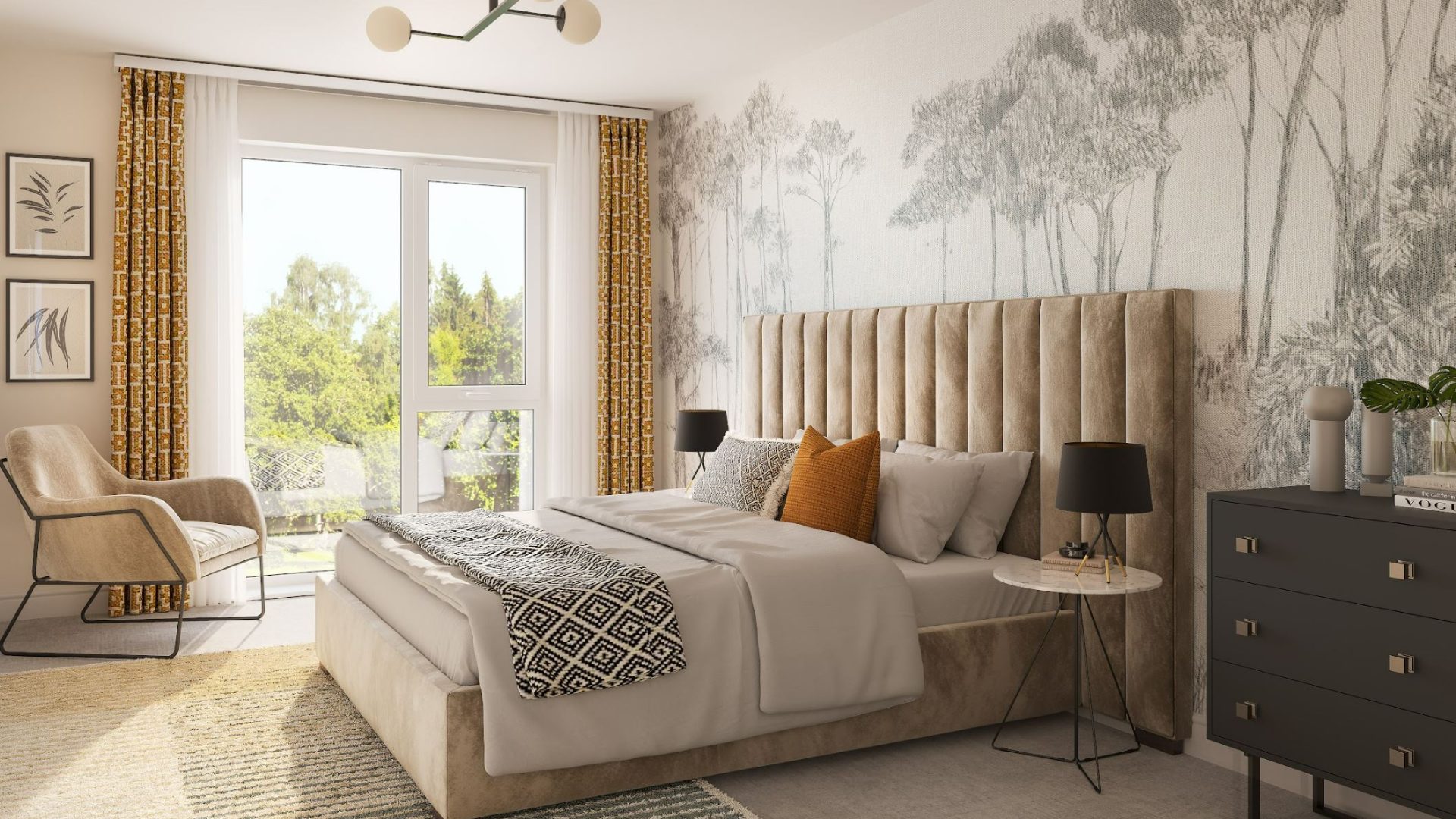 CGI image of the master bedroom in The Clawthorpe house type