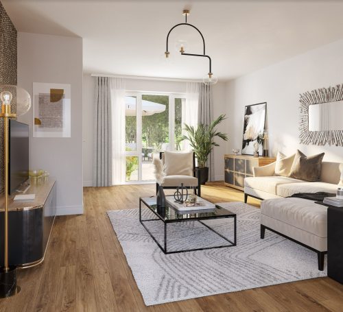 CGI image of the spacious lounge in The Clawthorpe house type