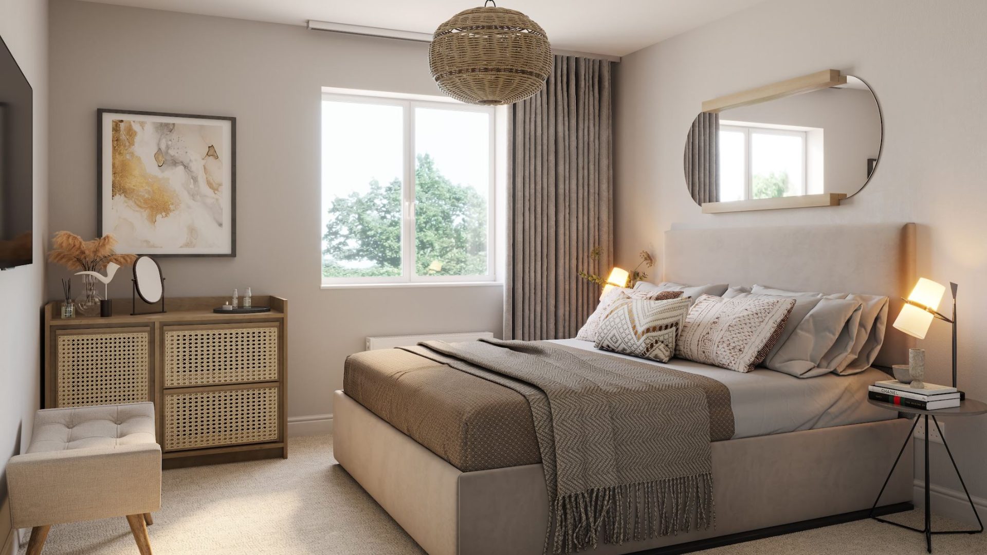 CGI of a bedroom in a Genesis home
