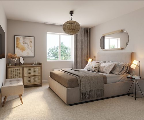 CGI of a bedroom in a Genesis home