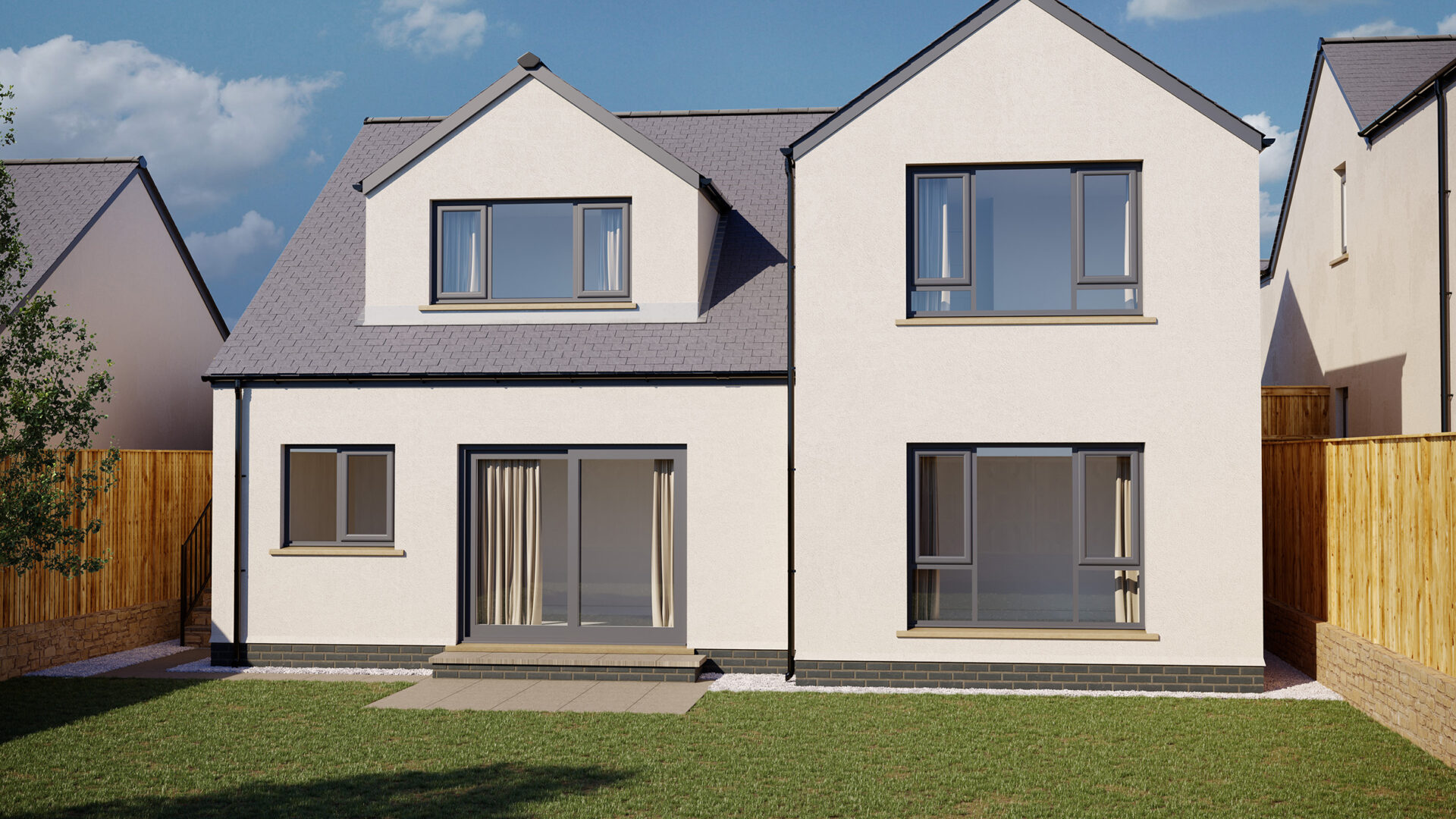 The rear exterior of The Egret, a 3-bedroom detached home at Olive Green View in Halton - Russell Armer by Genesis Homes