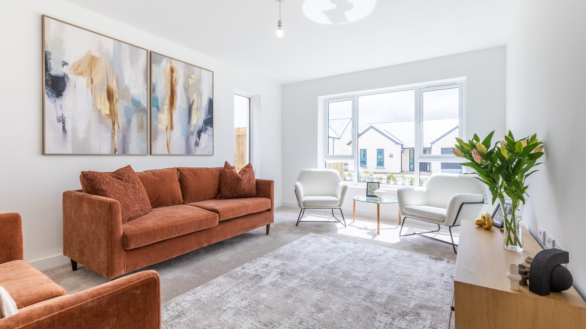 Spacious lounge in The Aspley View Home at Olive Green View in Halton - Russell Armer by Genesis Homes