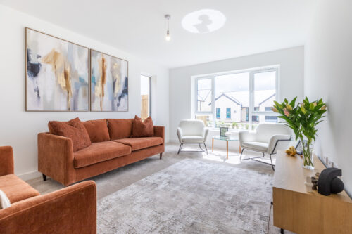 Spacious lounge in The Aspley View Home at Olive Green View in Halton - Russell Armer by Genesis Homes