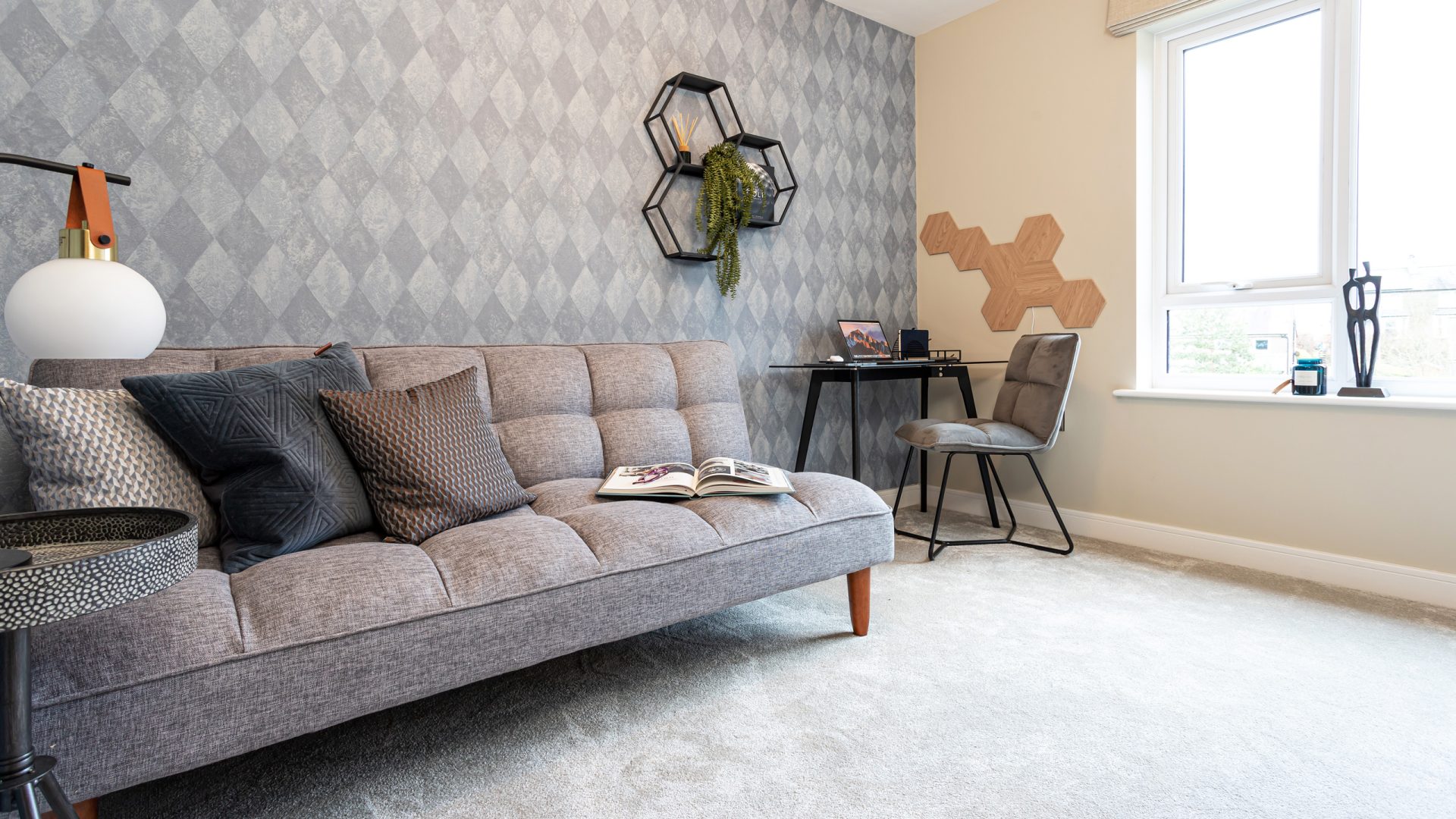 Guest bedroom and study space in a Genesis Homes new build house