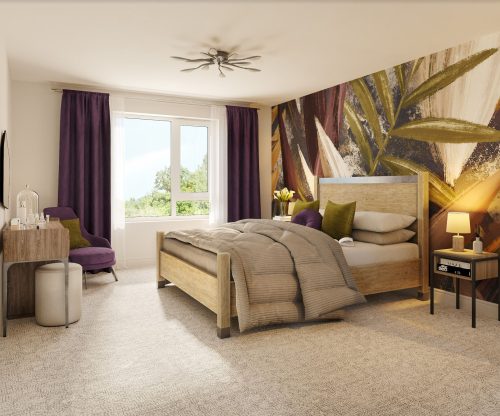 CGI image of the master bedroom in The Sedgwick house type