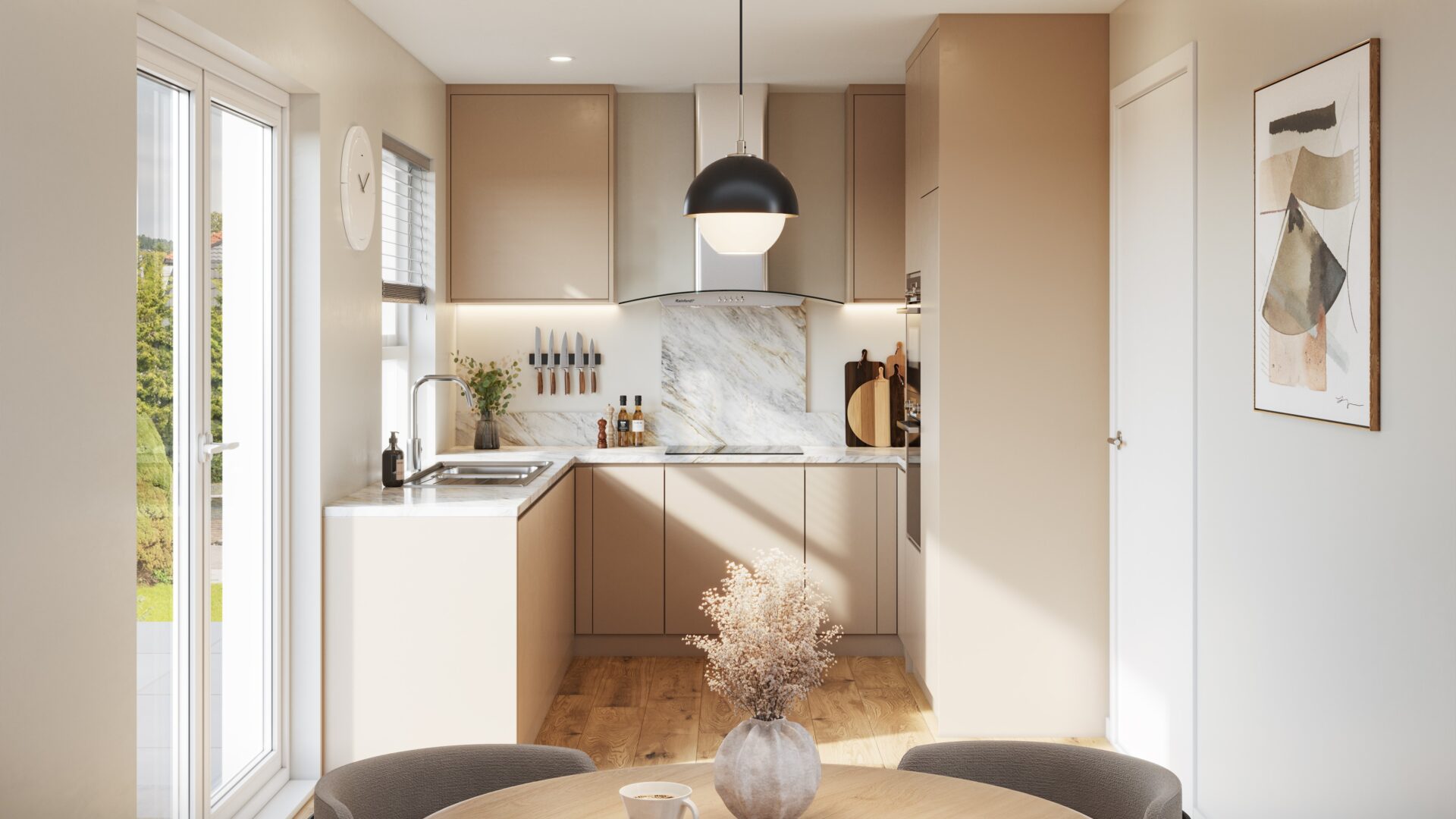 CGI image of the kitchen in The Millfield house type at Lunesdale Rise, Kirkby Lonsdale - Genesis Homes