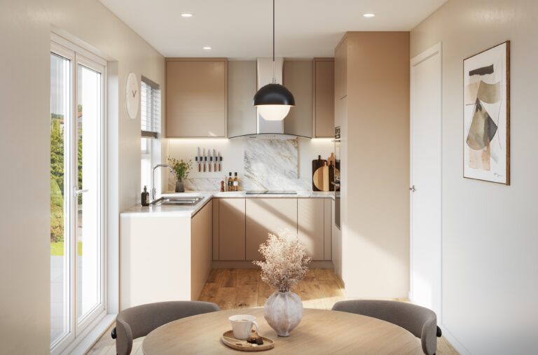 CGI image of the kitchen in The Millfield house type at Lunesdale Rise, Kirkby Lonsdale - Genesis Homes