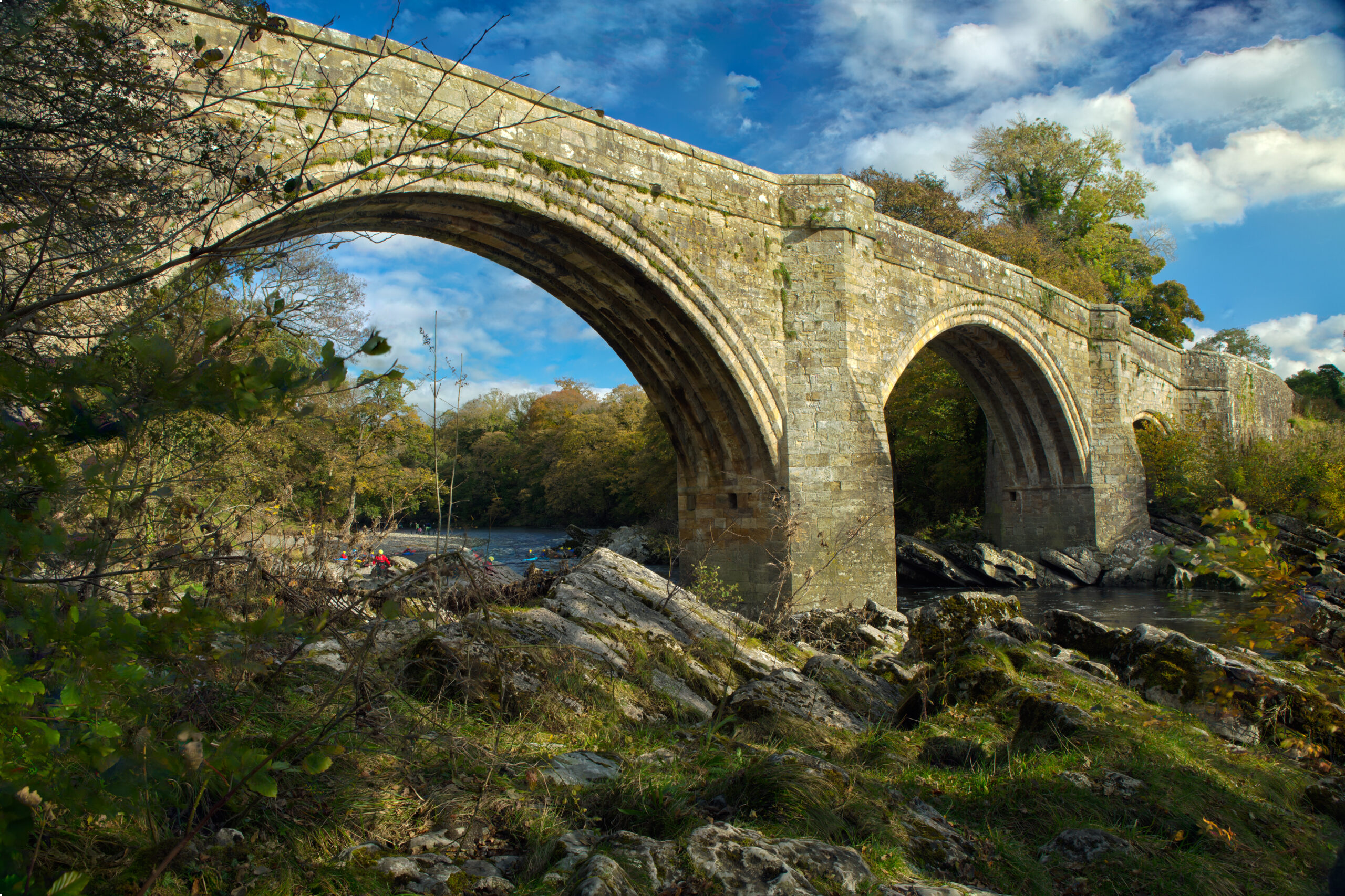 Devils bridge at kirkby lonsdale with foreground and sky