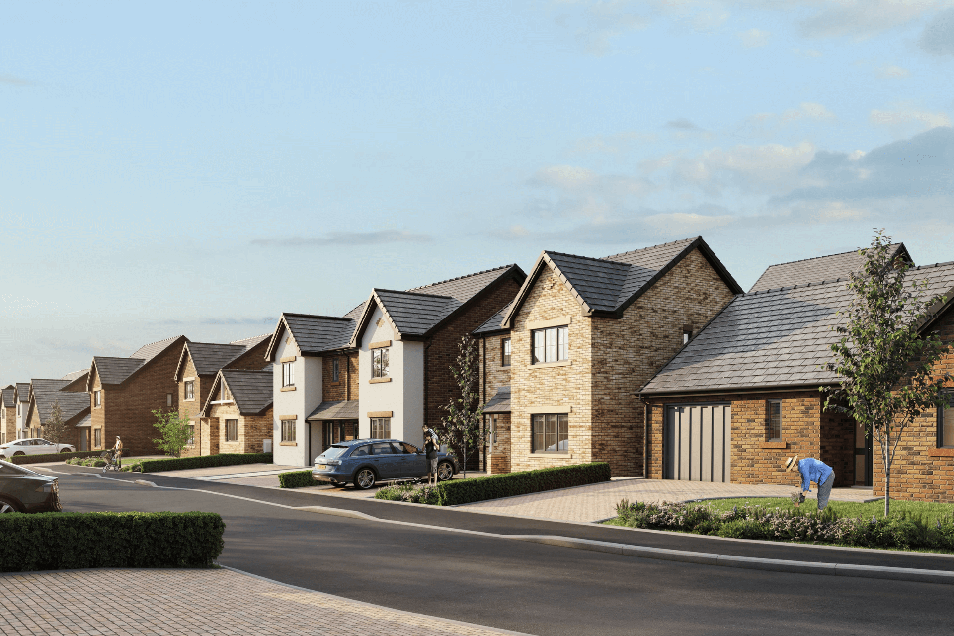 Street scene showing new homes at Farries Field by Genesis Homes