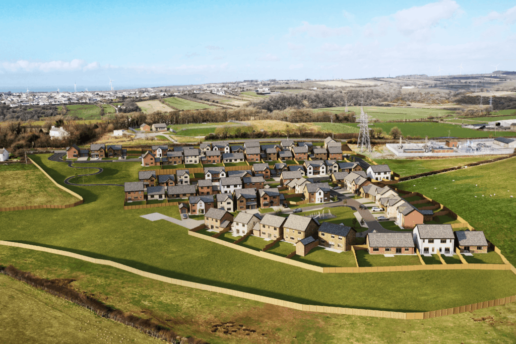Aerial photo of a completed housing development