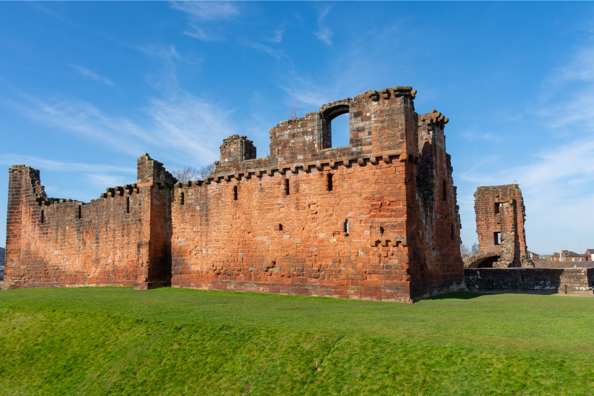 Penrith Castle on a beautiful spring day with blue skies behind, Penrith, Cumbria, England.